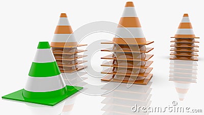 Concept of road cones in orange and green Cartoon Illustration