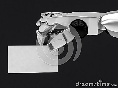 Concept of a robotic mechanical arm with business card. Stock Photo