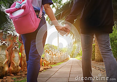 The concept of Romantic Lovers hand in hand walking together Stock Photo