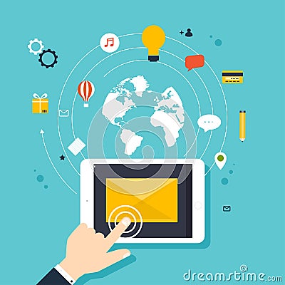 concept of running email campaign, email advertising, Vector Illustration