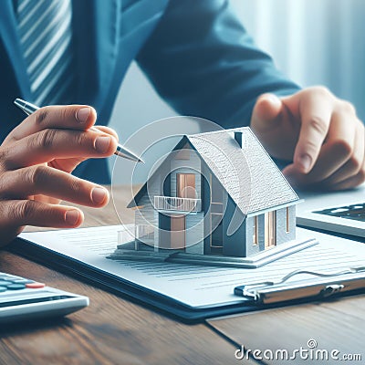Concept sales representative offering a contract to buy a house. Stock Photo