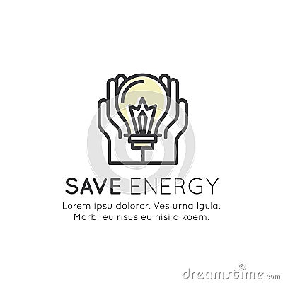 Concept of Save Electricity Energy, Recycling, ECO Nature, Green Vector Illustration