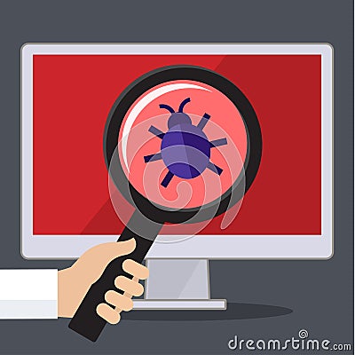Concept of searching bugs and viruses Vector Illustration