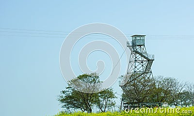 Concept of security. Fire security watchtower, border guard. Stock Photo