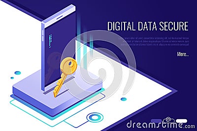 Concept of security network. personal access and protect phone.Digital data secure banner Vector Illustration
