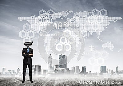 Concept of security and privacy protection with camera headed ma Stock Photo