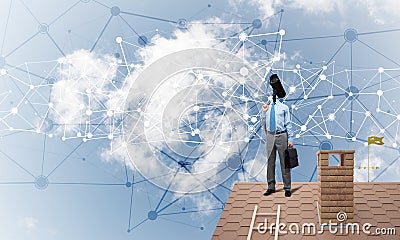 Concept of security and privacy protection with camera headed man Stock Photo