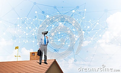 Concept of security and privacy protection with camera headed man Stock Photo