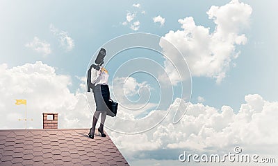 Concept of security and privacy protection with camera headed woman Stock Photo