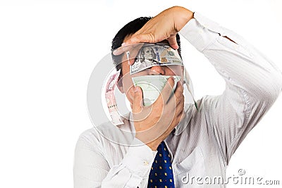 Concept of see, speak, hear no evil with money Editorial Stock Photo