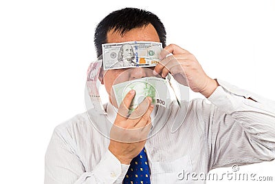 Concept of see, speak, hear no evil with money Editorial Stock Photo