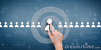 The concept of selecting an employee among other candidates on an abstract digital display Stock Photo