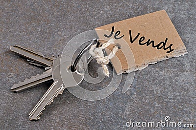I sell written on the label of a bunch of keys Stock Photo