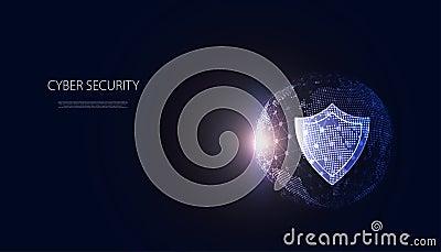 concept shield and world shield cyber security online theft protection Vector Illustration