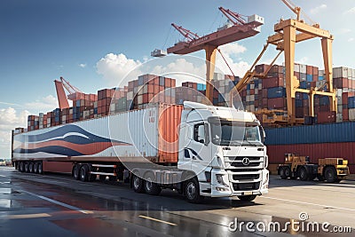 Concept ship in port import-export commercial logistic background, Port logistics Stock Photo