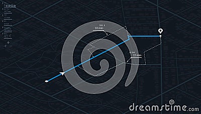 Concept of shortest path to the goal. Abstract navigation plan on city map. Isometric map with intended goal and several Vector Illustration
