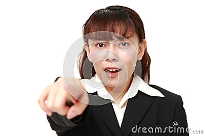 Unfashionable Asian businesswoman witnessed something Stock Photo