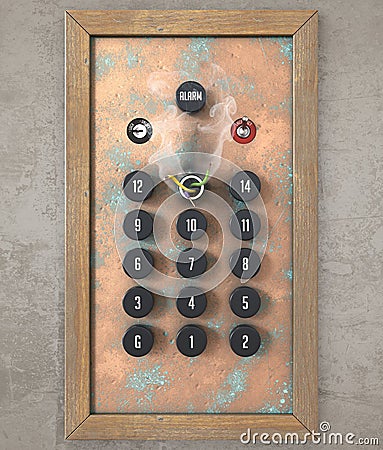 Broken Retro Elevator Control Panel Stock Photo