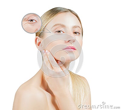 Concept of skin rejuvenation, beautiful woman with perfect skin on the face Stock Photo