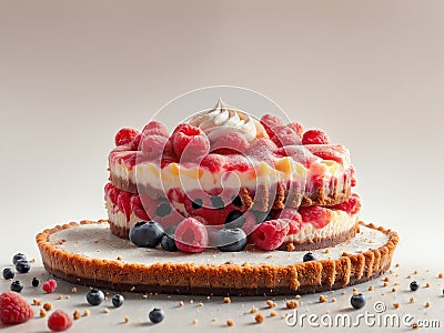 Slices Of Berry Cheesecakes Isolated On White Background. Generative AI Stock Photo