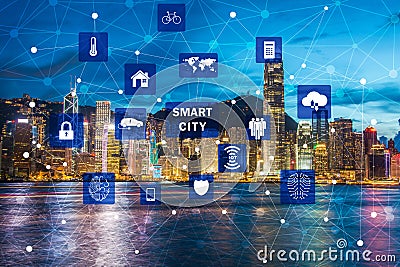 The concept of smart city and internet of things Editorial Stock Photo