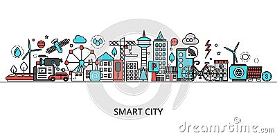 Concept of smart city, technologies of future and urban innovations Vector Illustration