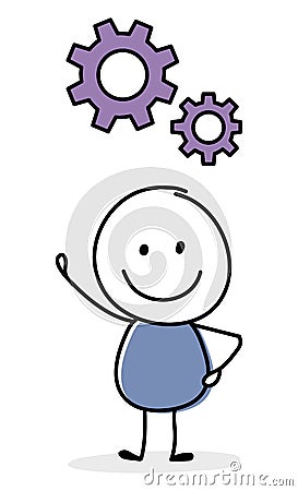 Concept of smiley stickman with gear - business process icon. Vector Stock Photo