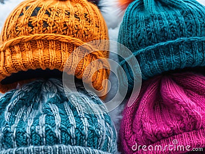 Snowy Elegance Cozy Winter Hats for Chilly Days.AI Generated Stock Photo