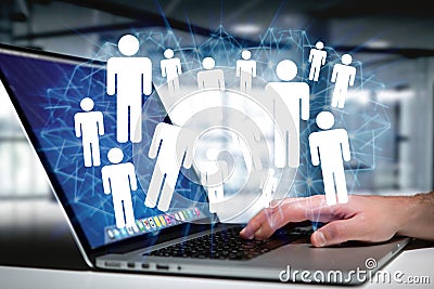 Concept of social network with contact icon over device - techno Stock Photo