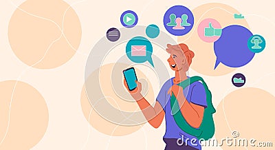 Social networking and online wireless connection flat vector illustration. Vector Illustration