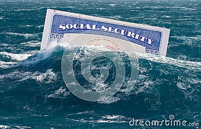 Concept of Social Security trust fund being in danger of exhaustion and sinking underwater Stock Photo