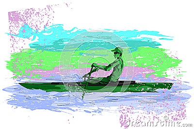 Concept of sportsman Rowing Canoe or Kayak Vector Illustration