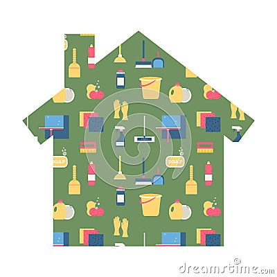 concept of spring cleaning of house or cleaning service. various cleaning tools, vector illustration Vector Illustration