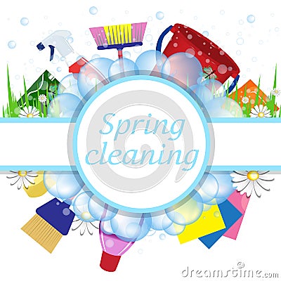 Concept spring cleaning service. Tools for cleanliness Vector Illustration