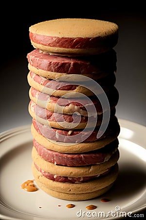A Stack Of Food Sitting On Top Of A White Plate. Generative AI Stock Photo