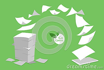 Concept of stack white paperless go green Vector Illustration