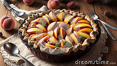 Stitched Sweetness Celebrating National Peach Pie Day with Embroidered Delights.AI Generated Stock Photo