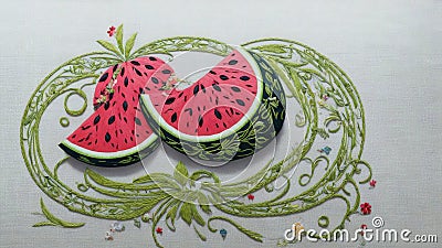 Stitched Sweetness Watermelon Popsicle for National Watermelon Day.AI Generated Stock Photo