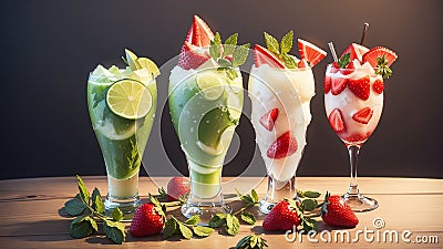 Strawberry Lime Daiquiri with Crushed Ice.AI Generated Stock Photo