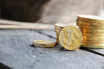The concept of a successful business. Stacks of gold coins. Stock Photo