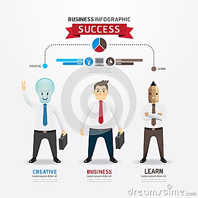 Concept of successful businessman cartoon Infographic Design. Vector Illustration