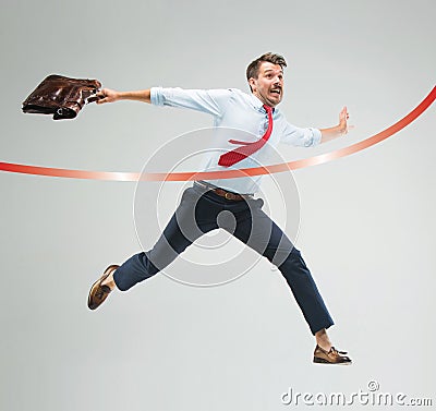 Concept of successful businessman in a finishing line Stock Photo