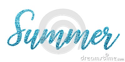 Concept summer. Shiny summer letters blue glitters Stock Photo