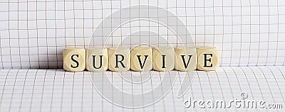 Concept SURVIVE Words written on a wooden block on the notebook. Leadership concept Stock Photo