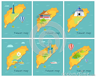 Concept of Taiwan Map in Pacific Ocean Graphic Vector Illustration