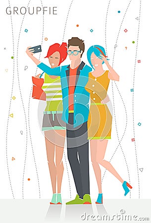 Concept of taking selfie photo on smart phone Vector Illustration