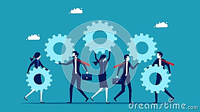 The concept of teamwork cooperation ideas. Group of businessmen holding gears Vector Illustration