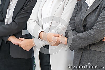 Concept about teamwork, Focus arm handshake Stock Photo