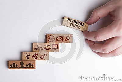 The concept of technology, the Internet and the network. Businessman shows a working model of business: Clinical trial Stock Photo