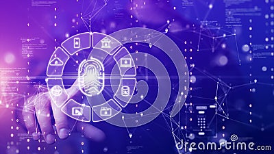 The concept of technology for logging in using fingerprint scanning electronic devices to access transaction applications through Stock Photo